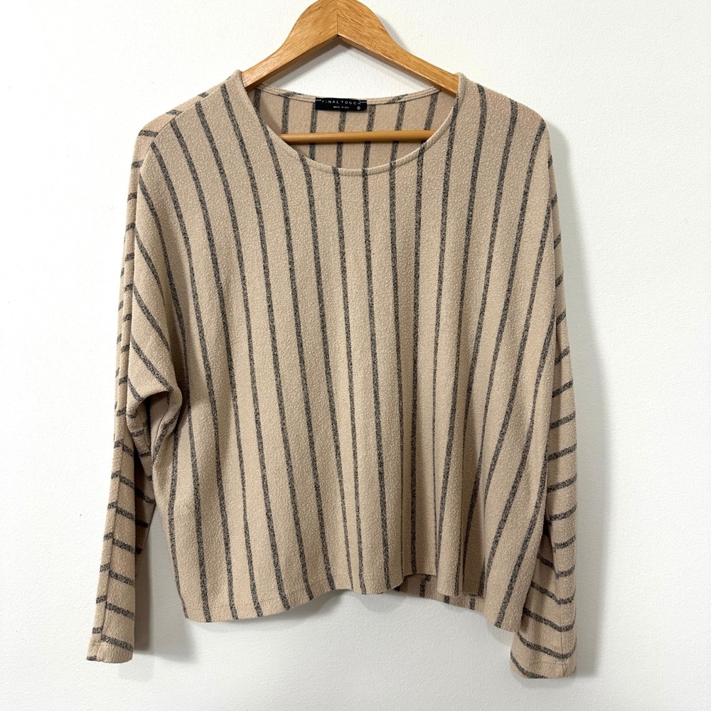 VTG 90s Striped Sweater S Lightweight Made USA Neutral Minimalist Grunge Indie
